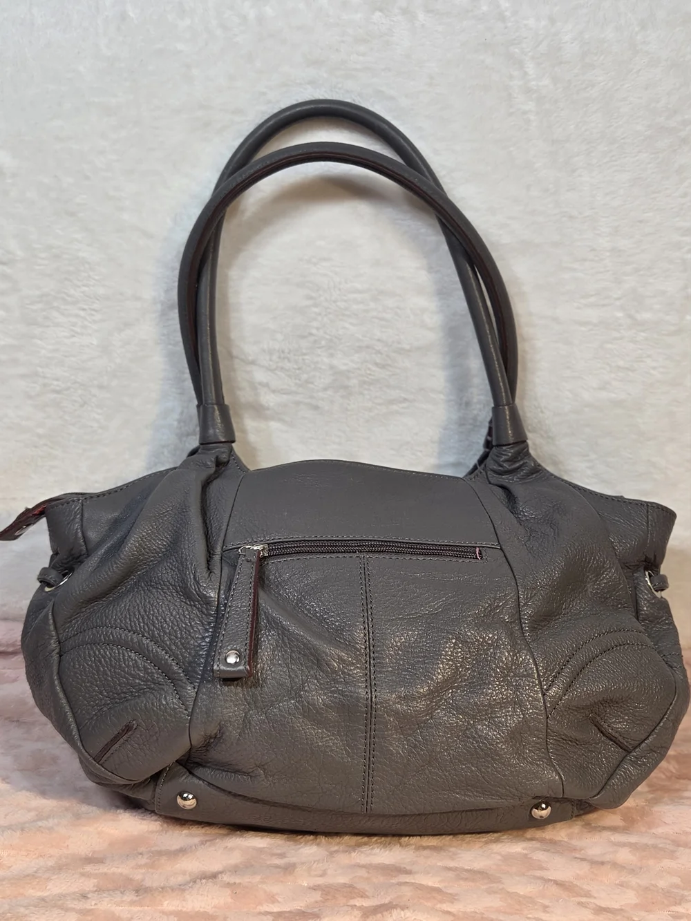 Isaac Mizrahi Gray Pebbled Leather Satchel
